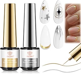 modelones Chrome Liner Gel Nail Polish Gold Silver Built-in Fine Brush | Metallic Nail Art Gel French Tip Mirror Effect No Powder Needed Paint Draw Swirl Design Long Lasting DIY U V Manicure Stuff