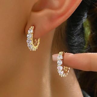 1 Pair French Style U Shape Zirconia Pave Edge Earrings Stylish trendy hoop earrings. Elegant Jewelry Women Stylish accessory Gift Ideas