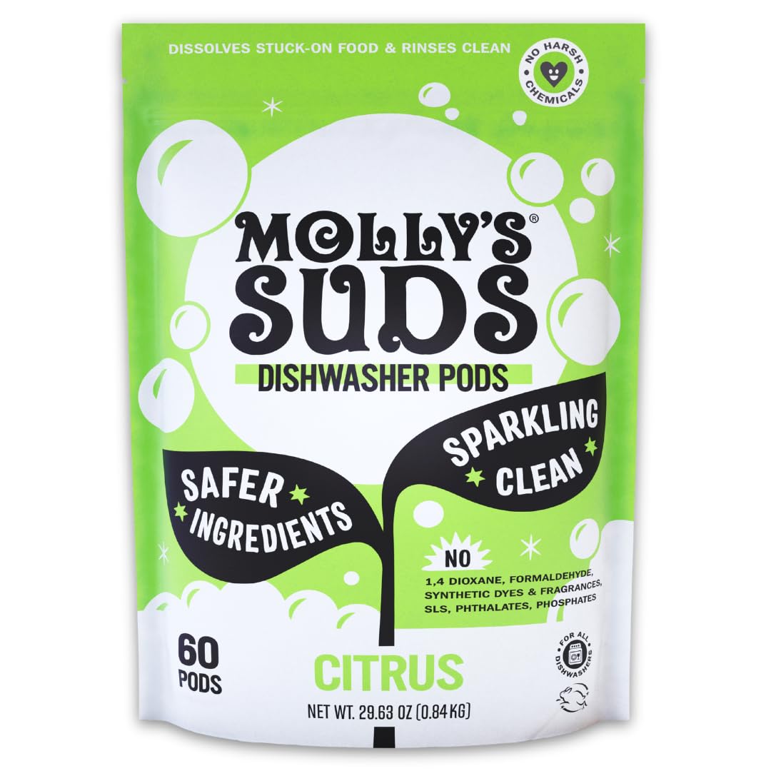 Molly's Suds Dishwasher Pods | Clean Dishwasher Detergent, Cuts Grease & Rinses 