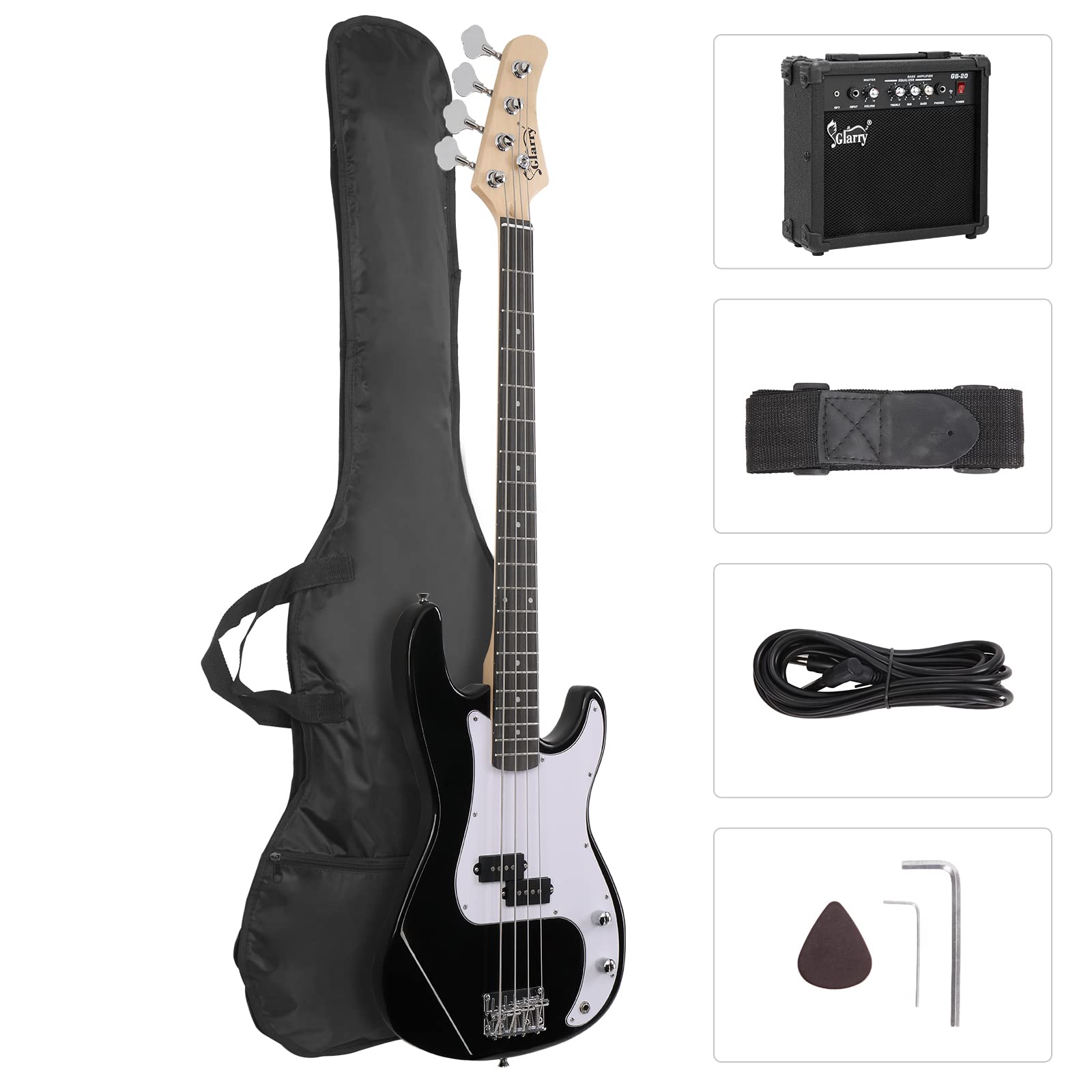 GLARRY Full Size Electric Bass Guitar Beginner Kit 4 String Exquisite Basswood B