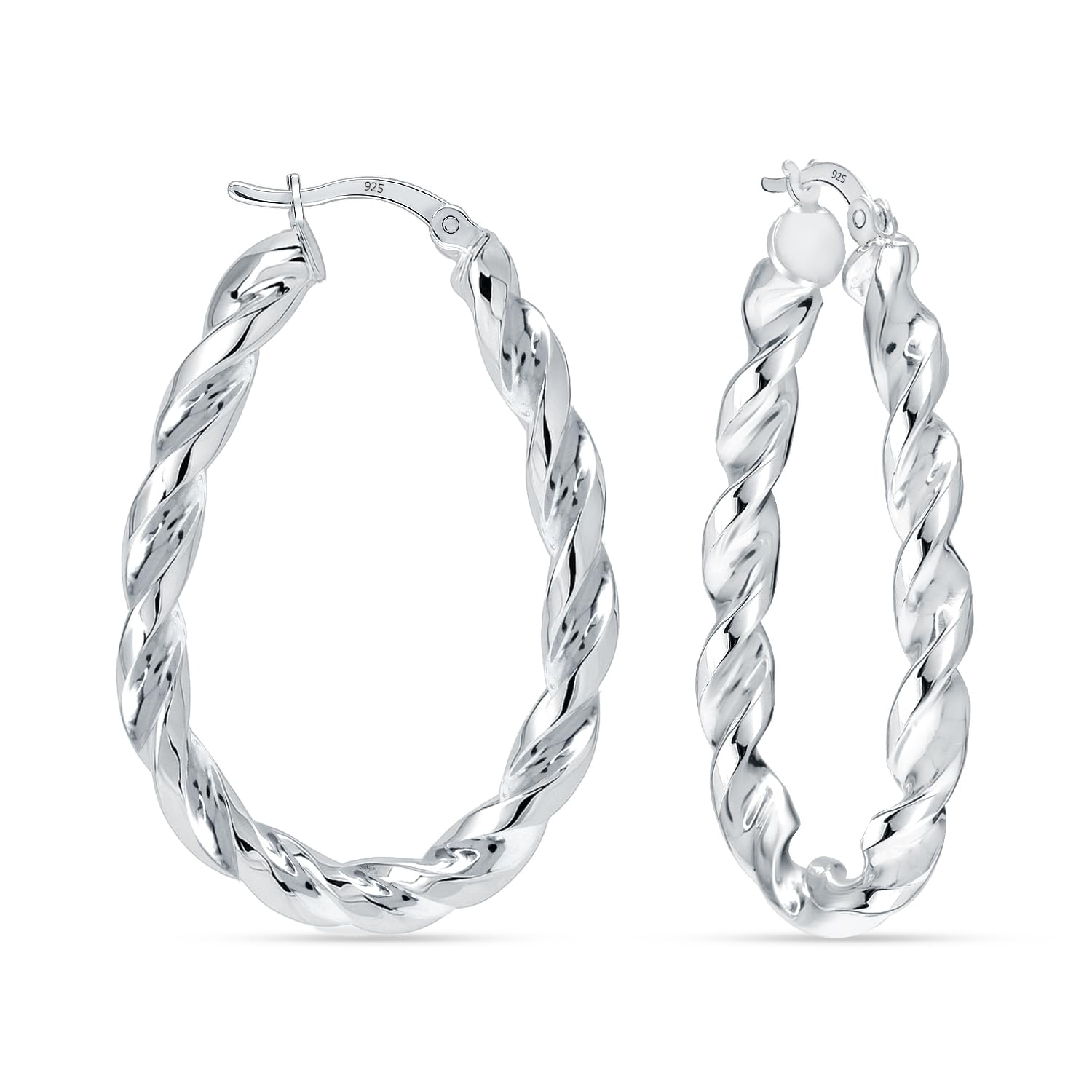 LeCalla 925 Sterling Silver Chunky Hoop Earrings for Women | Large Rectangle Sha