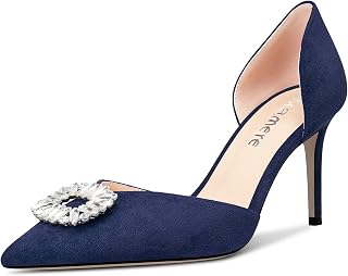 Castamere Women's High Heel Pointed Toe Pumps Two-Piece Slip-On Diamond Crystal Dance Dress 8CM Heels