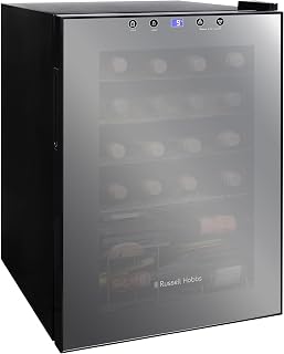 Russell Hobbs 20 Bottle 62L Mirrored Door Wine Cooler Freestanding Beverage Drinks Fridge, LED Light with Touch Control, Digital Display, Adjustable Shelves, Glass Door RH20WC201MR