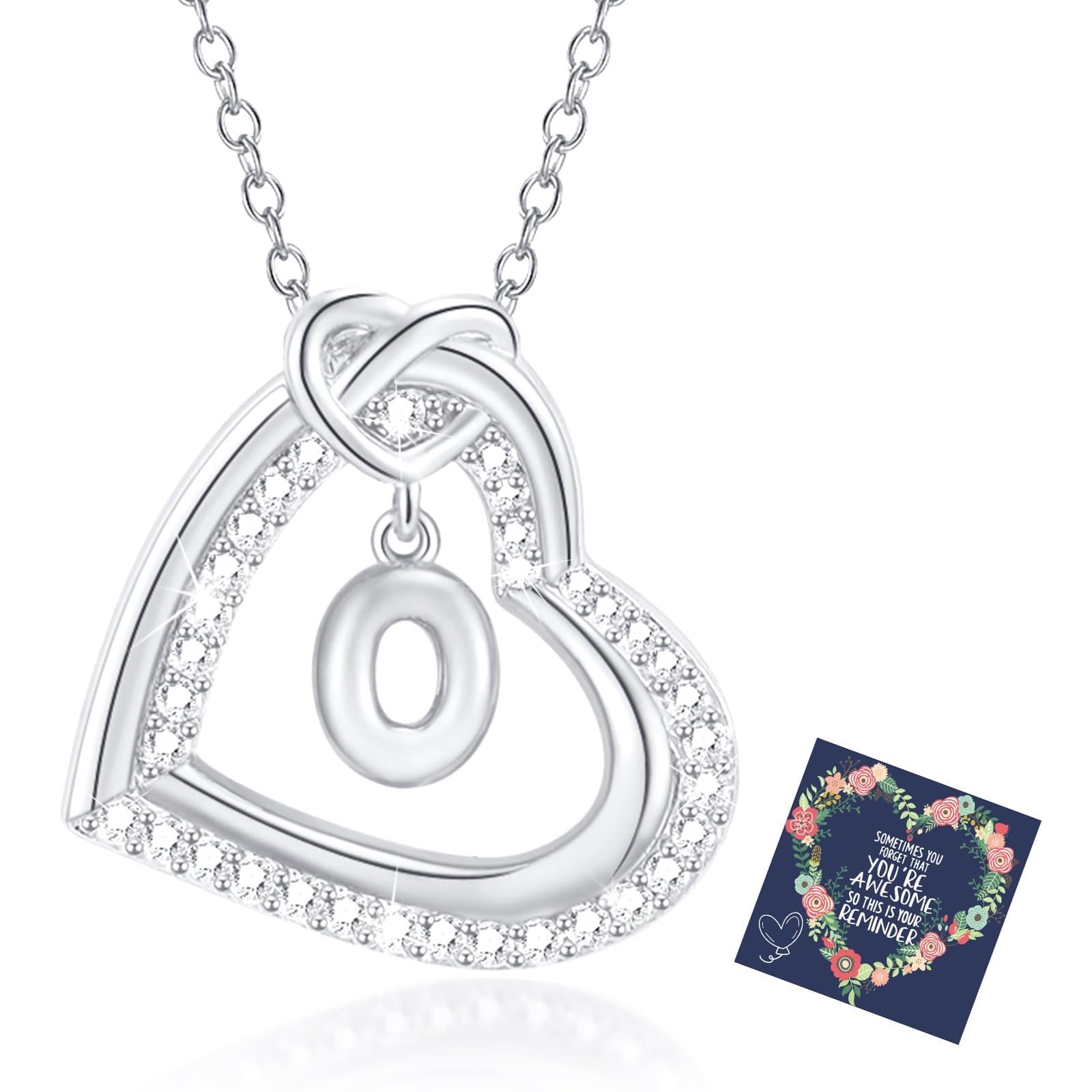 Silver Initial Necklaces for Women Heart Pendant Gifts for Women Girls