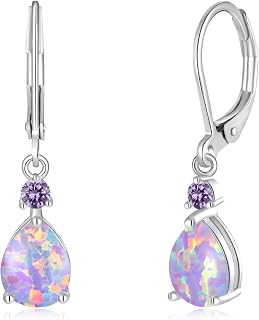 CiNily Leverback Opal Dangle Drop Earrings For Women 14K Gold Plated