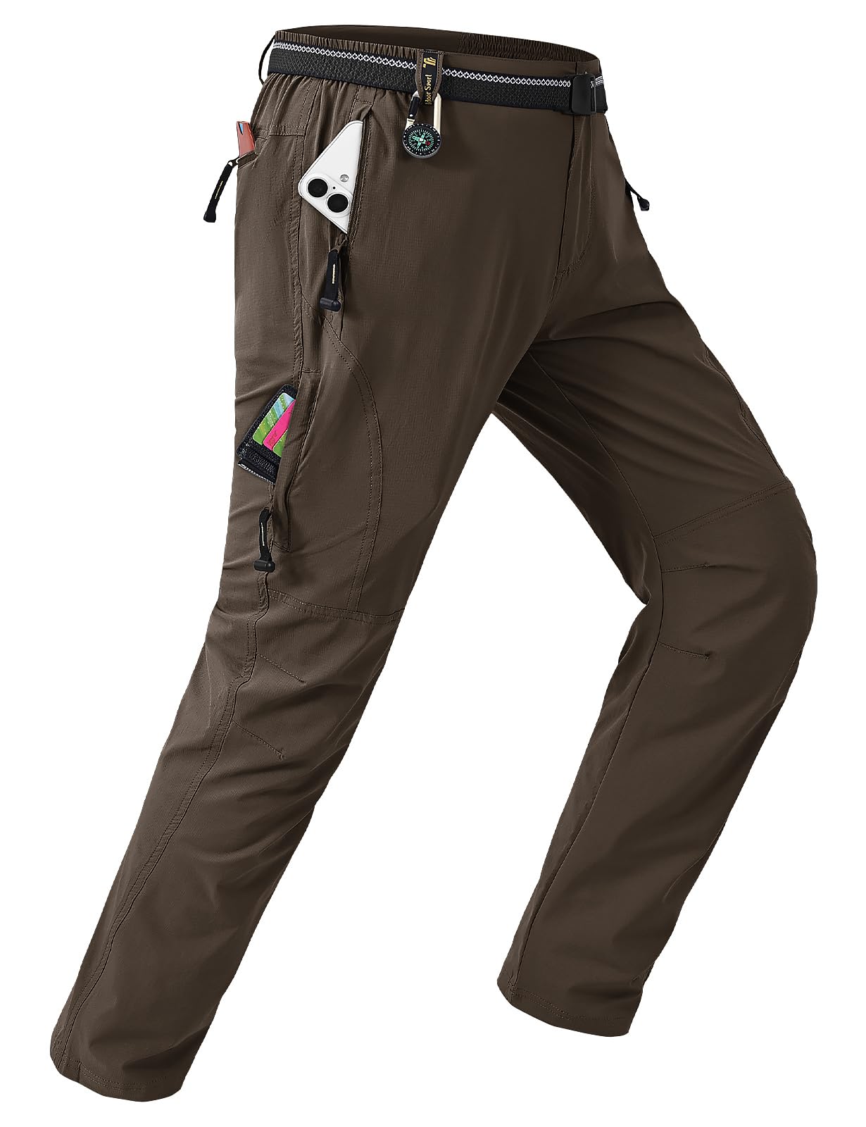 TBMPOY Pantaloni da trekking leggeri da uomo con cintura, 5 tasche con cerniera,