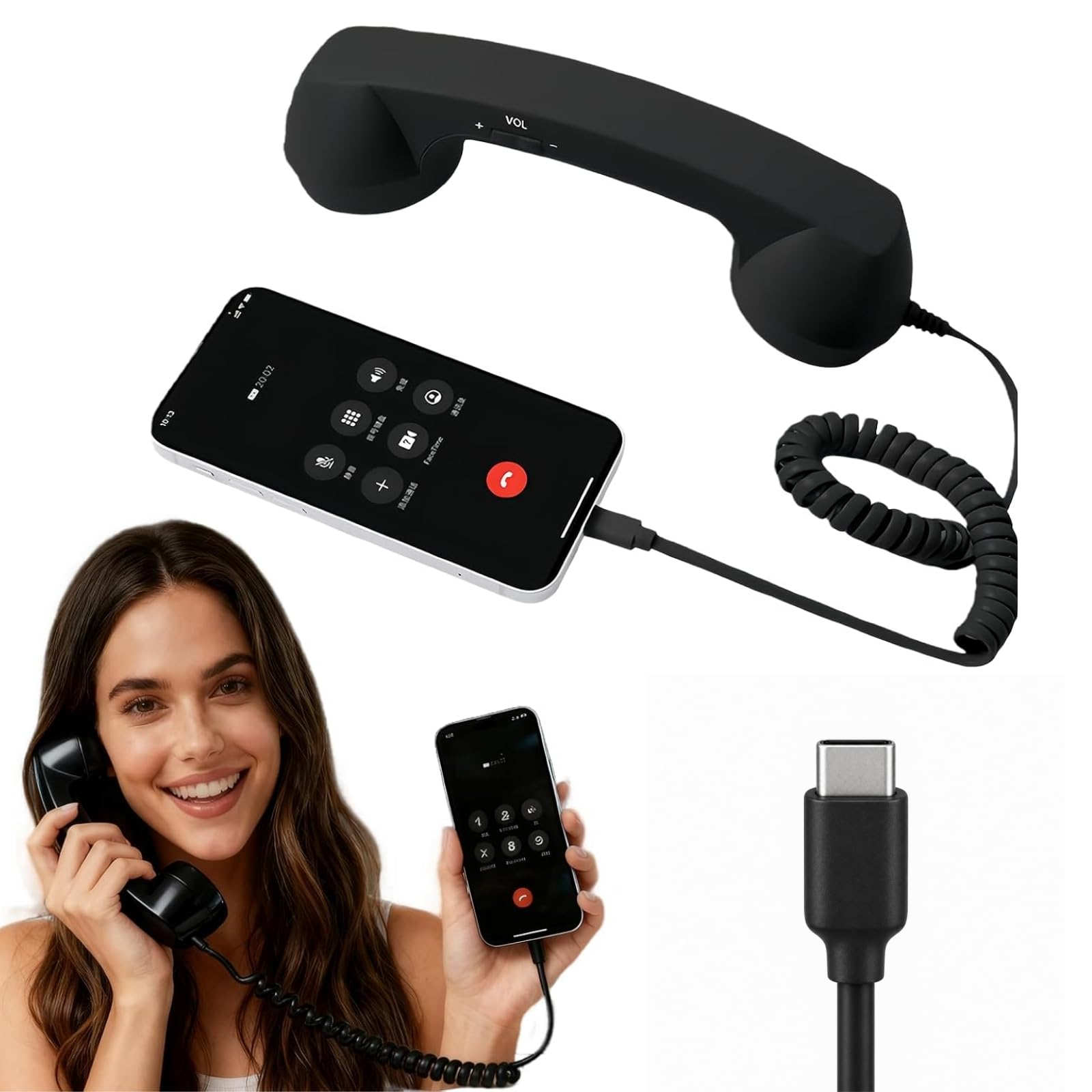 Retro Phone Handset for iPhone & Android - Wired Classic Receiver with Microphon