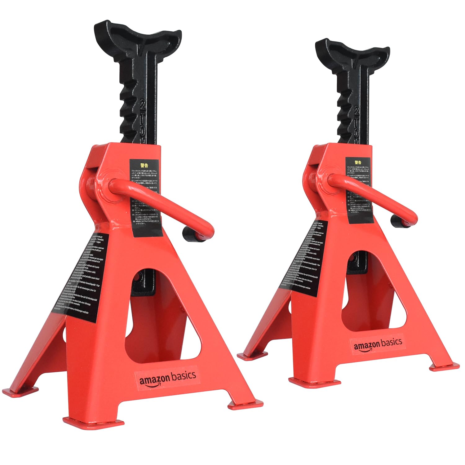 Amazon Basics Steel Jack Stands, 2 Ton (1.8 metric Ton) Capacity - 1 Pair, Red,B