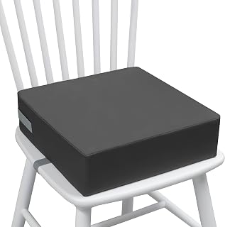 Eiury Toddler Booster Seat for Dining Table, Booster Seat for Kitchen Chair | Waterproof PU Leather Kids Chair Cushion with Adjustable Straps, Non-Slip Bottom, Wipe-Clean Seat Pad for Toddlers,Dark Grey