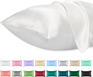 Lirex Satin Pillow Cases (2 Pack), King Size Soft Solid Color Microfiber Satin Pillowcase, Wrinkle Free Fade Resistant Breathable (White, King)