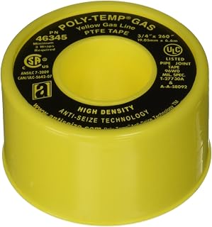 ANTI-SEIZE TECHNOLOGY 46345 Yellow PTFE Poly-Temp Extra Heavy Duty Gas Line Tape, 260" Length, 0.75" Width (Pack of 3)