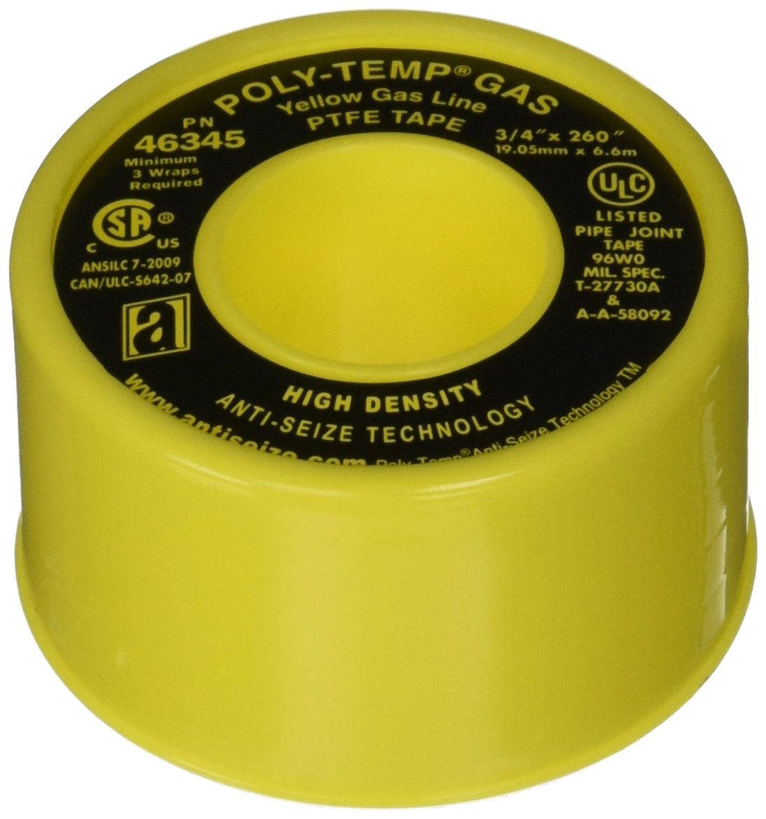 ANTI-SEIZE TECHNOLOGY 46345 Yellow PTFE Poly-Temp Extra Heavy Duty Gas Line Tape