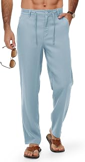 TBMPOY Men's Linen Pants Casual Travel 5 Pockets Lightweight Breathable Dress Pants Summer Beach Work Trousers