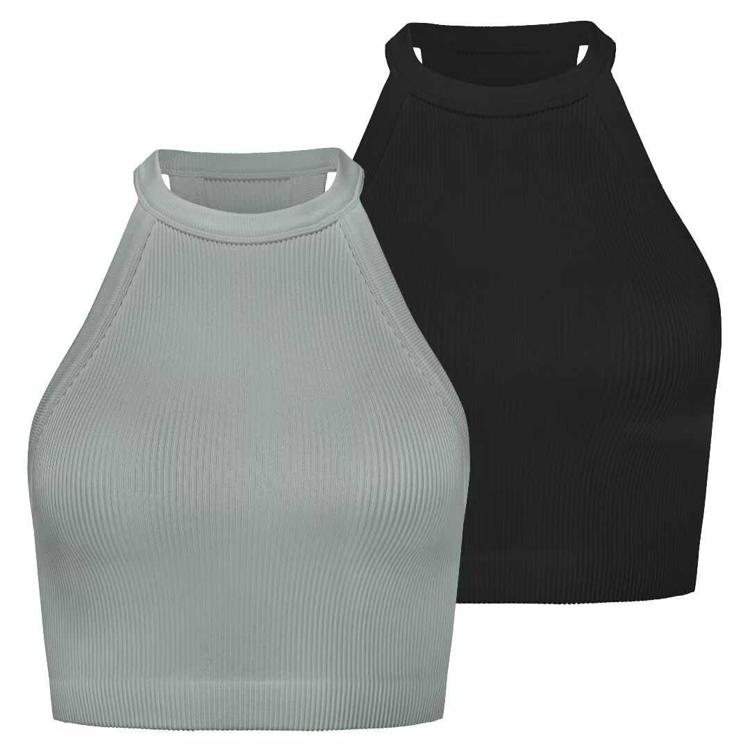 Sunzel Women's Ribbed High Neck High Neck Seamless Sleeveless Tank Top