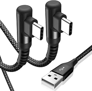 sweguard USB C Kabel 90 Grad Winkel [2Stück 2m] Schnellladung, Ladekabel Nylon Type für Samsung Galaxy S21 S20 S10 S9 S8 Plus, Note10/9/8, M31 M20, A20e A71 A52 A51 A50 A40 A10 A7, Mi9/8(Schwarz)
