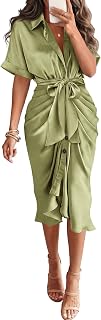 BTFBM Maxi Dresses for Women Lightweight Business Casual Ruched Shirt Dress