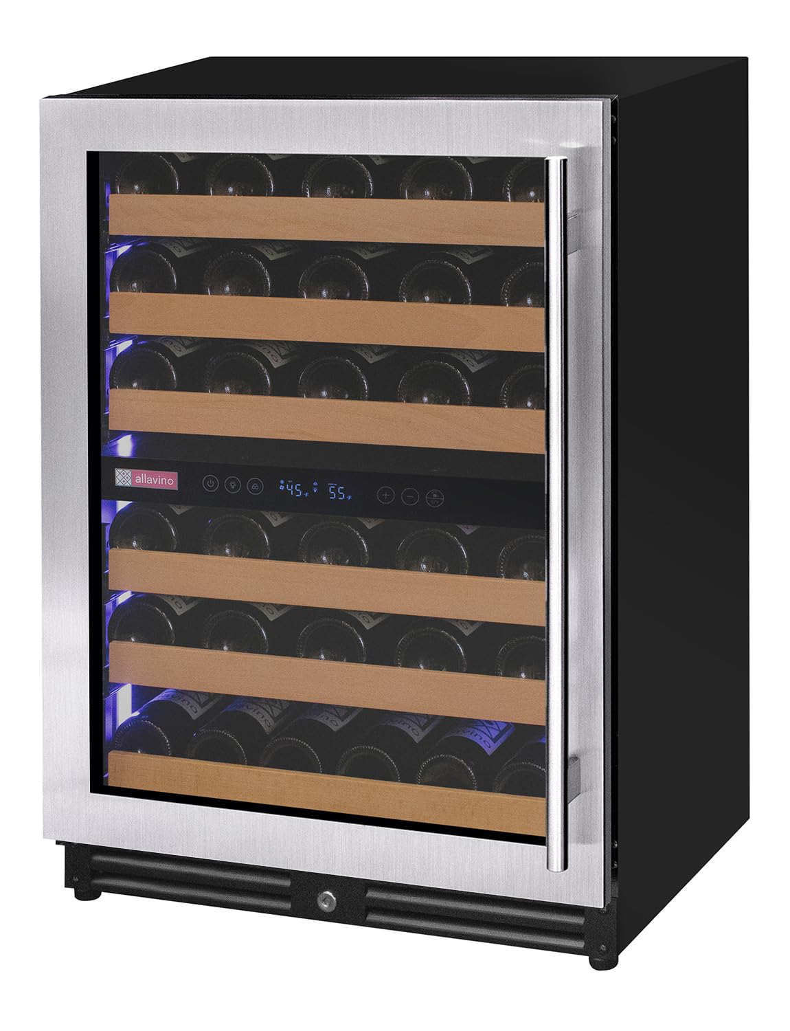 56 Bottle Dual Zone Left Hinge Stainless Steel Wine Refrigerator