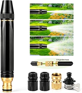 High Pressure Hose Nozzle Metal Fits US Garden Hoses with 3 Spray Modes