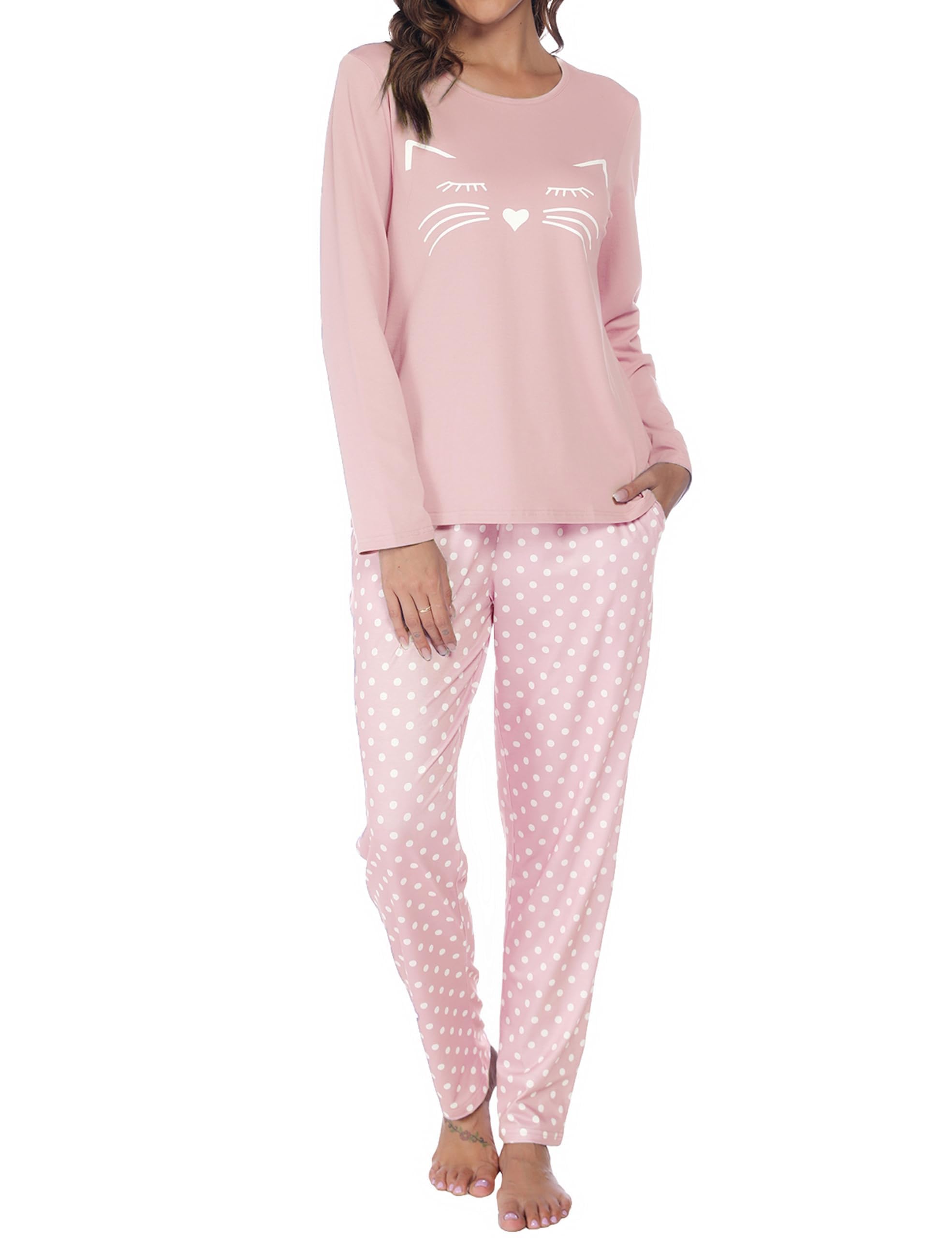 GAESHOW Womens Pajamas Set Cotton Pjs Long Sleeve Tops and Long Pants 2 Piece Sl
