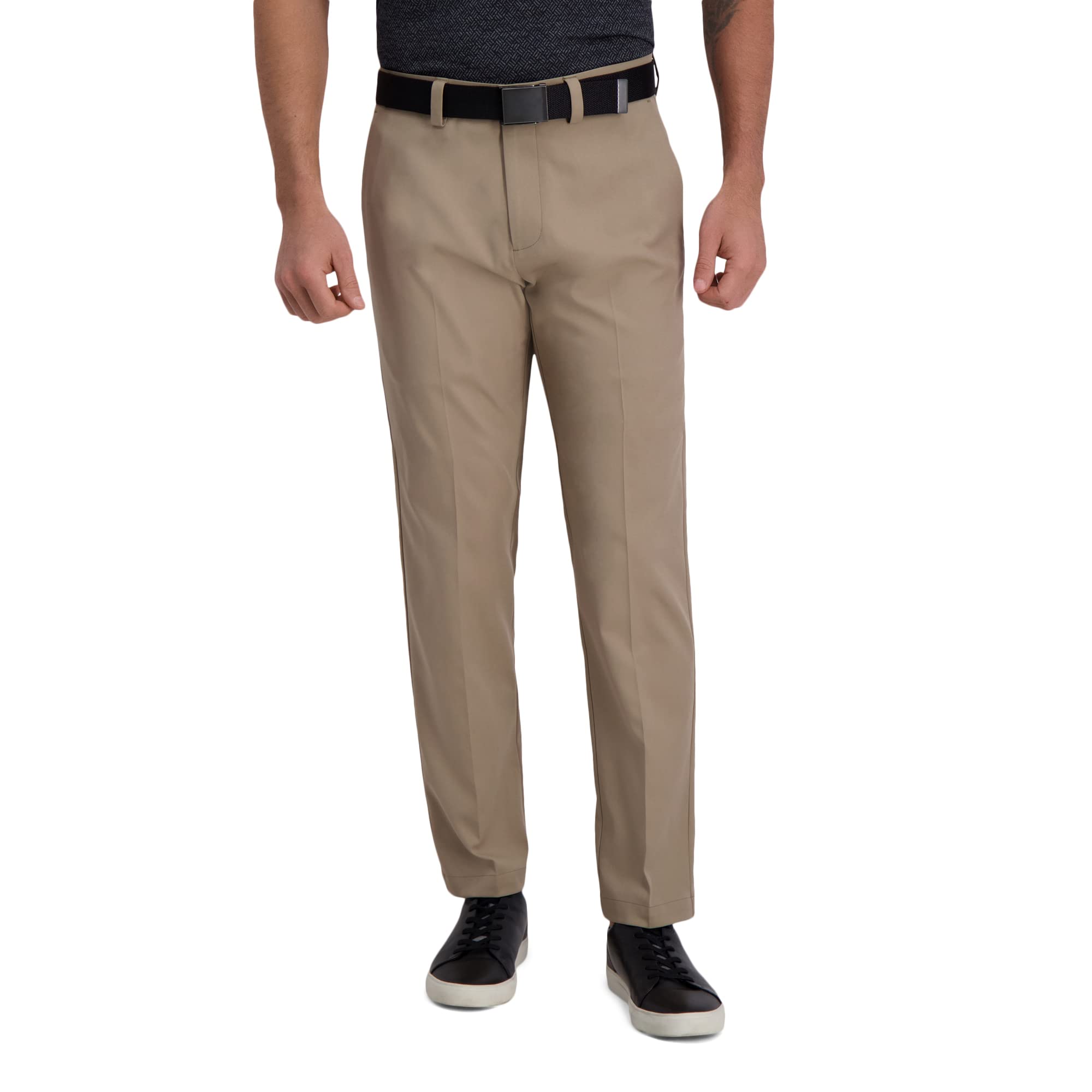 Haggar Men's Cool Right Performance Flex Solid Straight Fit Flat Front Trousers