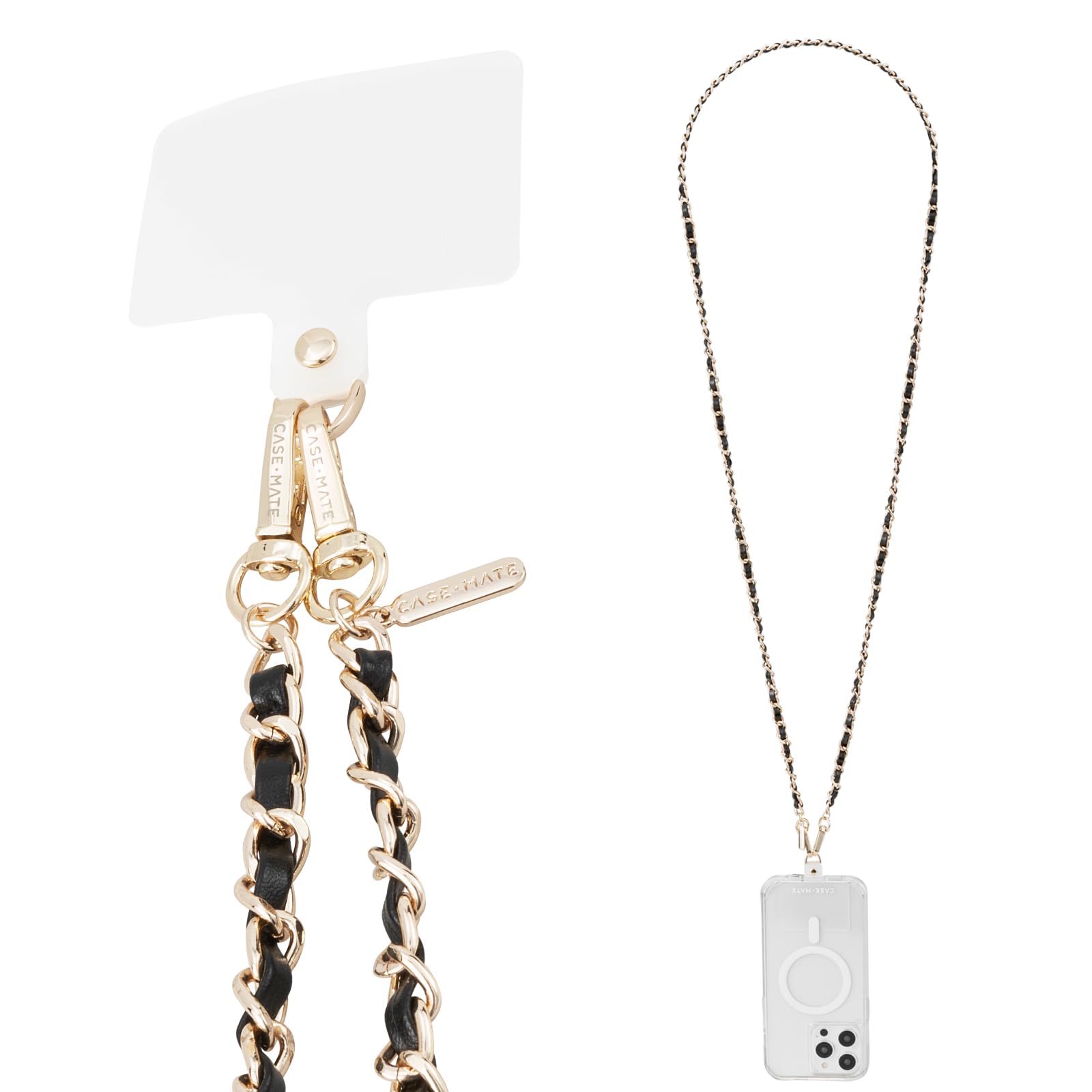 Case-Mate Crossbody Phone Lanyard/Chain - Gold Chain Black Leather