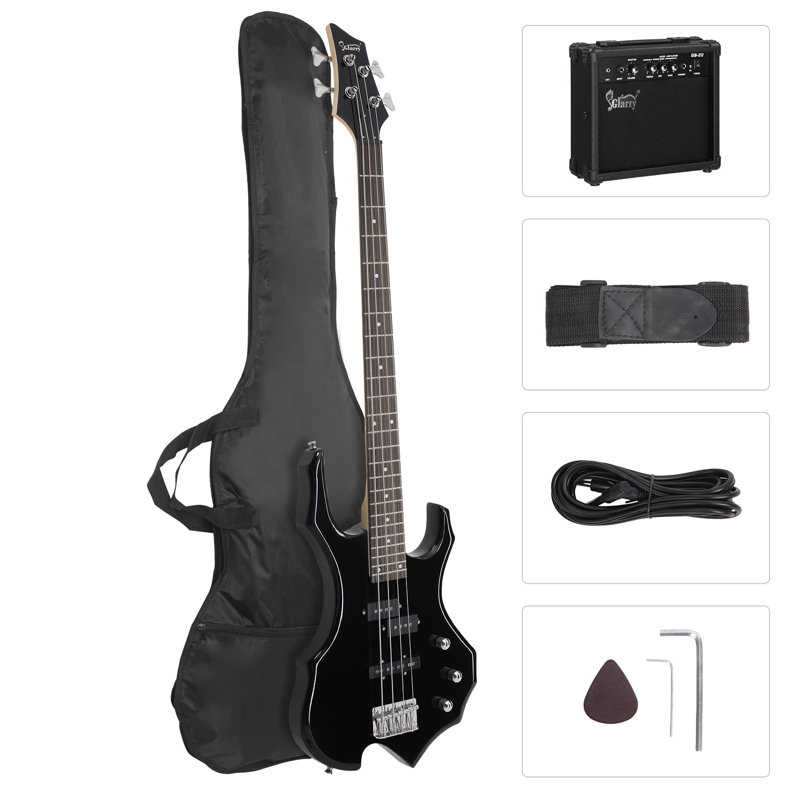 GLARRY Electric Bass Guitar 4 Strings Buring Fire Style Single Coil - Split Sing