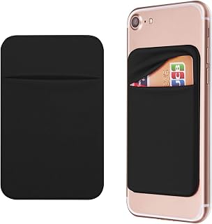 OBVIS Cell Phone Card Holder Stick On Wallet Sleeve, Black, 2 Pack | Self Adhesive, ID Credit Card ATM Card Holder, iPhone Android Compatible