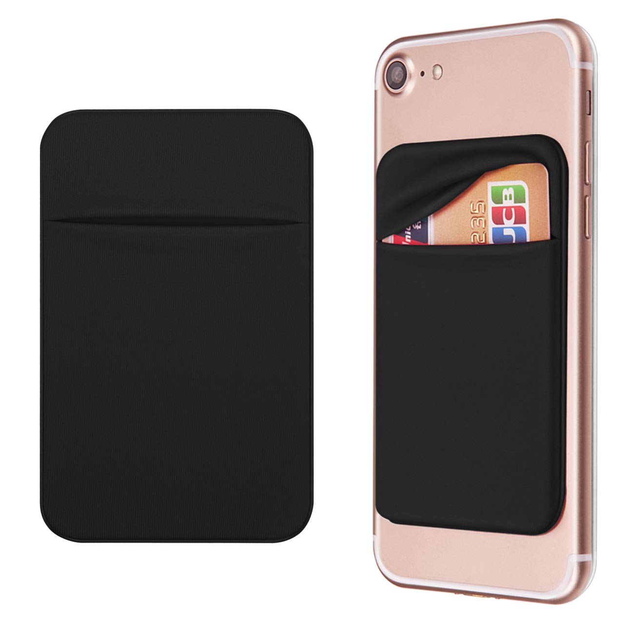 OBVIS Cell Phone Card Holder Stick On Wallet Sleeve, Black, 2 Pack | Self Adhesi
