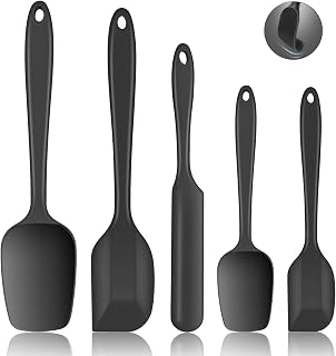 Silicone Dough Scraper, Pack of 5 Kitchen Utensils with Metal Core, Flexible, Heat-Resistant, Non-Stick Silicone Spatula, Cooking Spoon in Food Grade for Mixing, Stirring