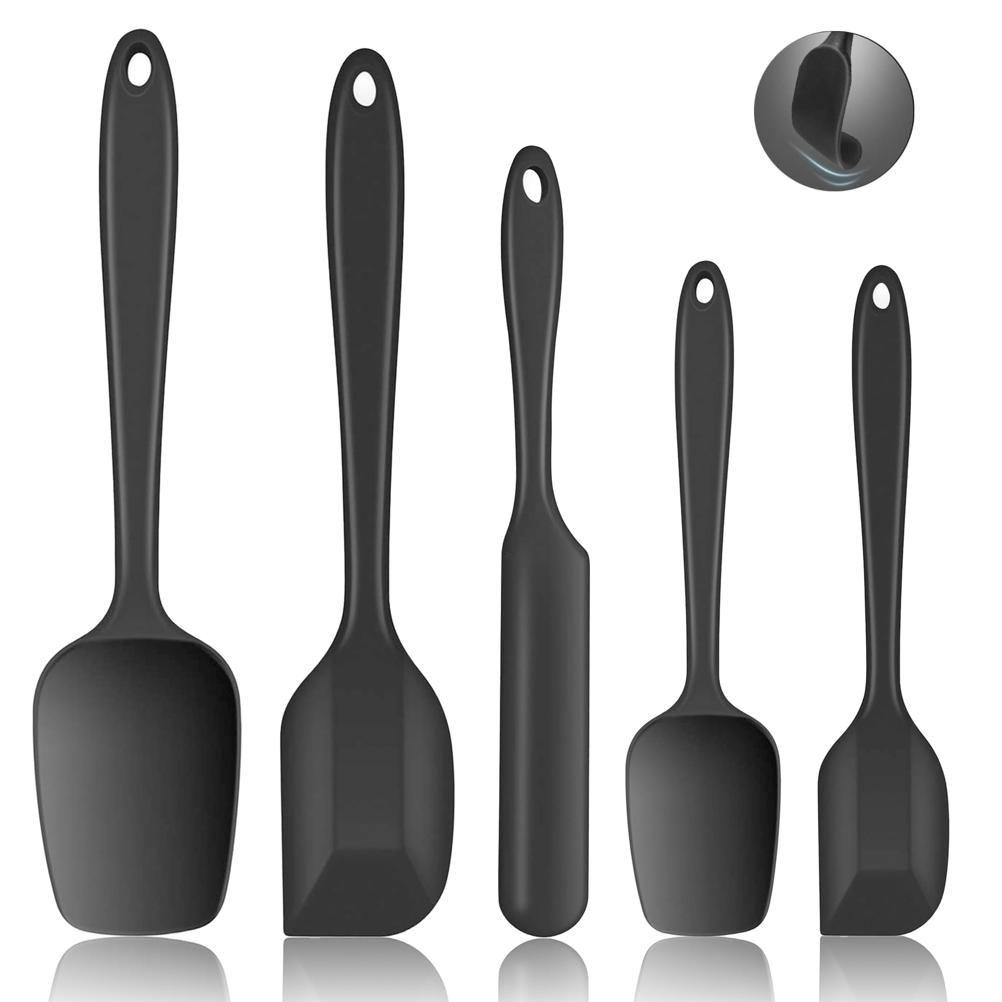Silicone Dough Scraper, Pack of 5 Kitchen Utensils with Metal Core, Flexible, He