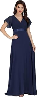Ever-Pretty Long Evening Dress Double V Neck Ruffle Sleeves