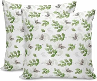 Set of 2 Botanical Green on White Eucalyptus Leaves Decorative Throw Pillow Covers for Couch Sofa Home Patio Garden