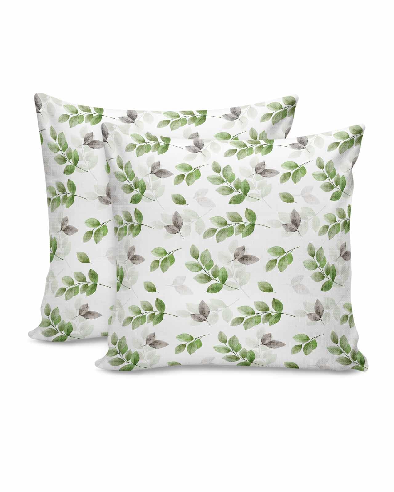 Set of 2 Botanical Green on White Eucalyptus Leaves Decorative Throw Pillow Cove