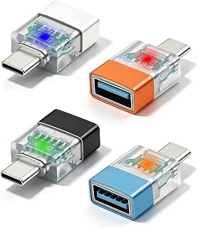 GELRHONR USB to USB C Adapter,USB 3.0 Female to Type C Male OTG Adapter with LED Indicator,Compatible with CarPlay, Smartphones, Tablets and PC,4 Pack