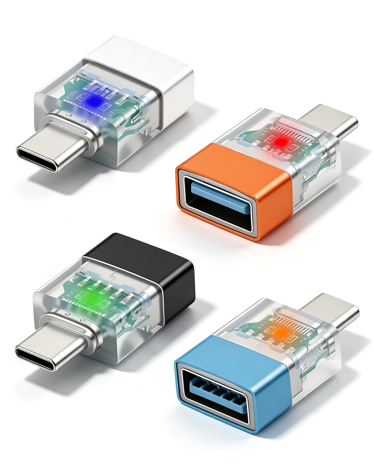 GELRHONR USB to USB C Adapter,USB 3.0 Female to Type C Male OTG Adapter with LED