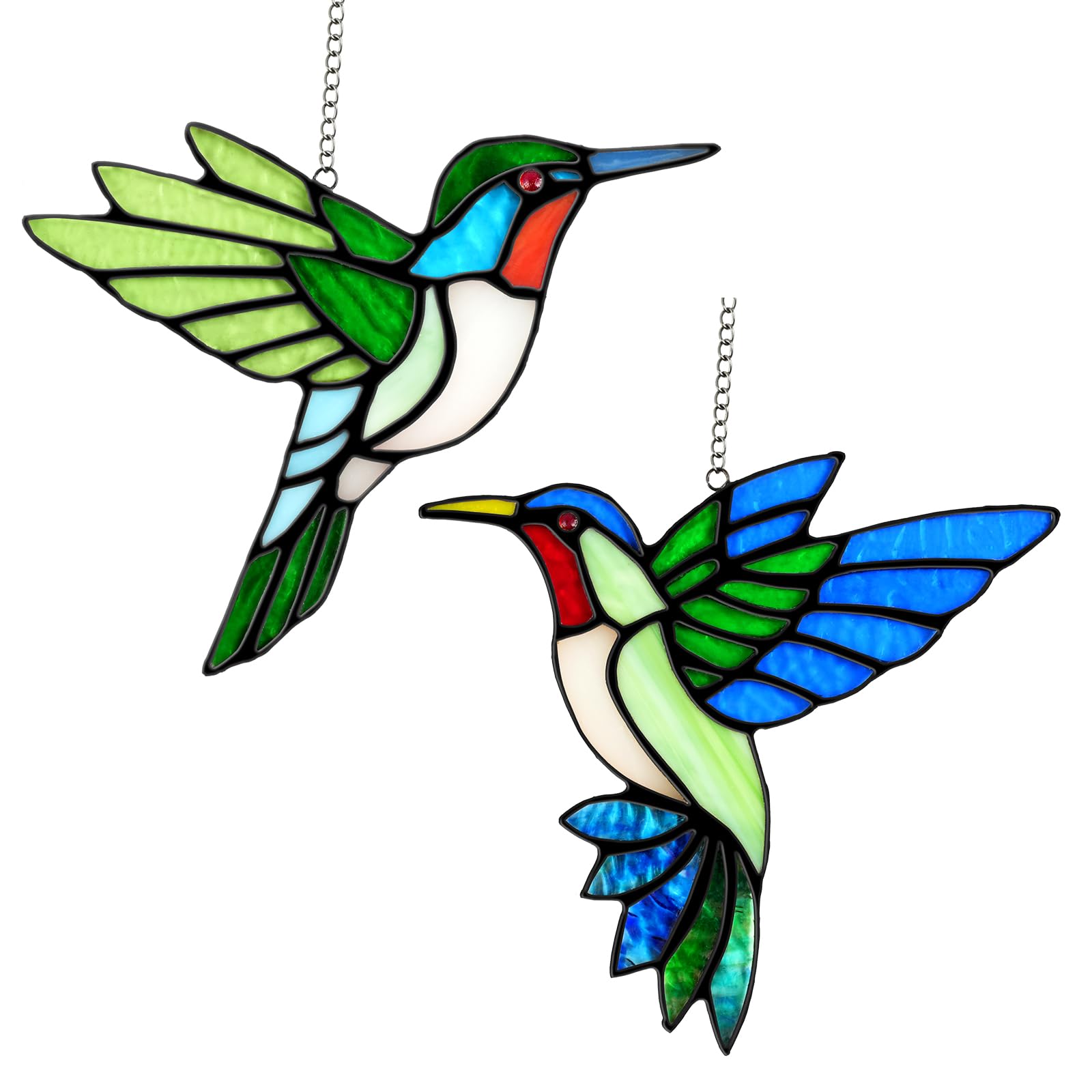 2 Pcs Hummingbird Stained Glass Window Hanging Suncatchers,Gifts For Women | Han