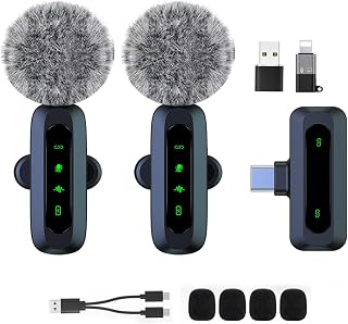 Mini Wireless Microphone for Android/iPhone/iOS/PC/Laptop Lapel Lavalier Microphone with Noise Reduction for Recording Clip Microphone for Video Recording Tiktok Youtube Vlog