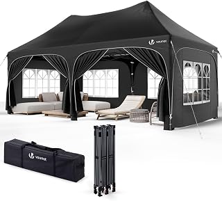 VOUNOT® 3mx6m Pop Up Gazebo with 6 Removable Sidewalls & 6 Weight Bags, Carry Bag Included - Marquee Garden Party Tent Outdoor, Waterproof, Anti-UV, Ideal for Camping, Festivals and Weddings, Black
