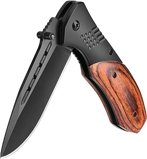KEXMO Pocket Knife for Men, Wood Handle Folding Knives, Large, Black