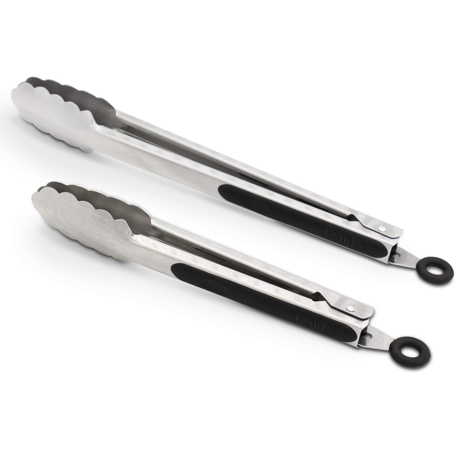 304 Stainless Steel Kitchen Cooking Tongs, 9" and 12" Set of 2 Sturdy Grilling B