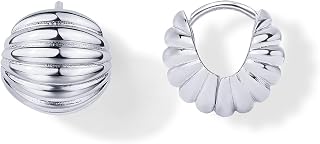 PAVOI 14K Gold Plated Ribbed Hoop Earrings for Women, Chunky Ridged Earring