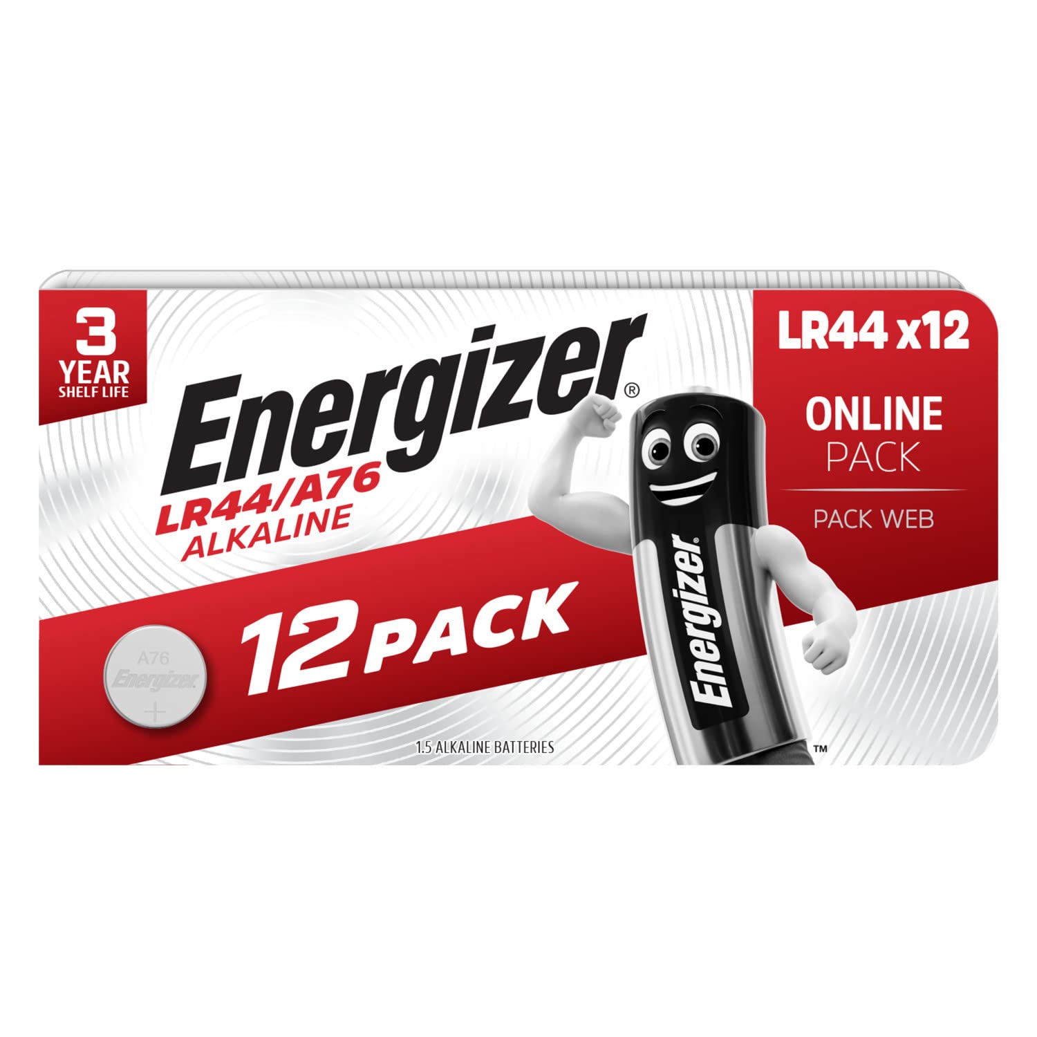 Energizer LR44 Batteries (12 Pack) - A76 Button Cell Battery | 1.5V Alkaline Bat