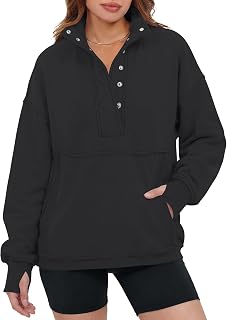 Locachy Felpa da donna casual oversize con bottoni Henley Neck Felpa a maniche lunghe Pullover Top 2026 Abiti Moda Autunno