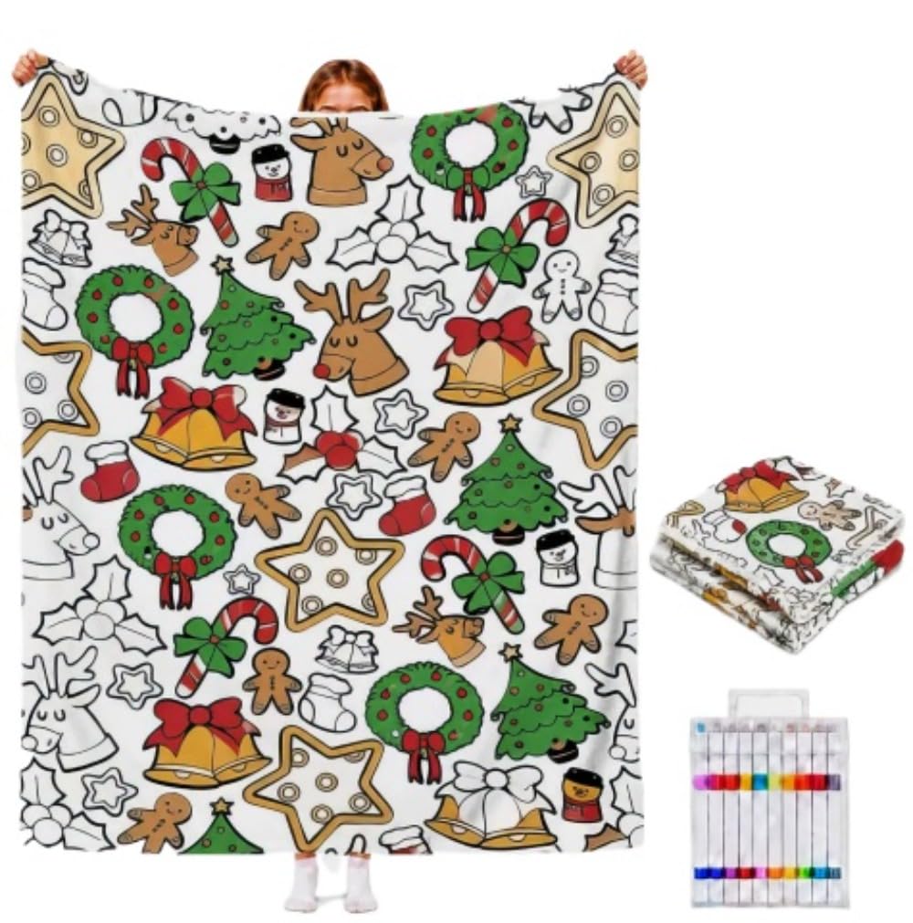 DIY Christmas Coloring Blanket (Includes Markers)