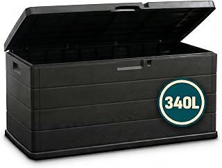 OutdoorOasis Large Garden Storage Box 340L – Plastic Outdoor Cushion Storage Chest with Lockable Lid – Water Resistant Deck Box for Parcels, Tools & Toys, Grey