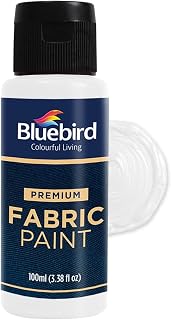 BLUEBIRD Fabric Paint for Clothes & Halloween Costumes, White, 3.4 Fl Oz | Permanent Textile Paint for T-Shirts, Jeans, Canvas Shoes, Sofa Upholstery & Tote Bags, Ghost Decor & Skeleton Shirts