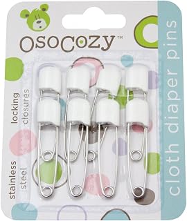 OsoCozy Diaper Pins - 8 Pack White - Sturdy, Stainless Steel Diaper Pins with Safe Locking Closures - Use for Special Events, Crafts or Colorful Laundry Pins