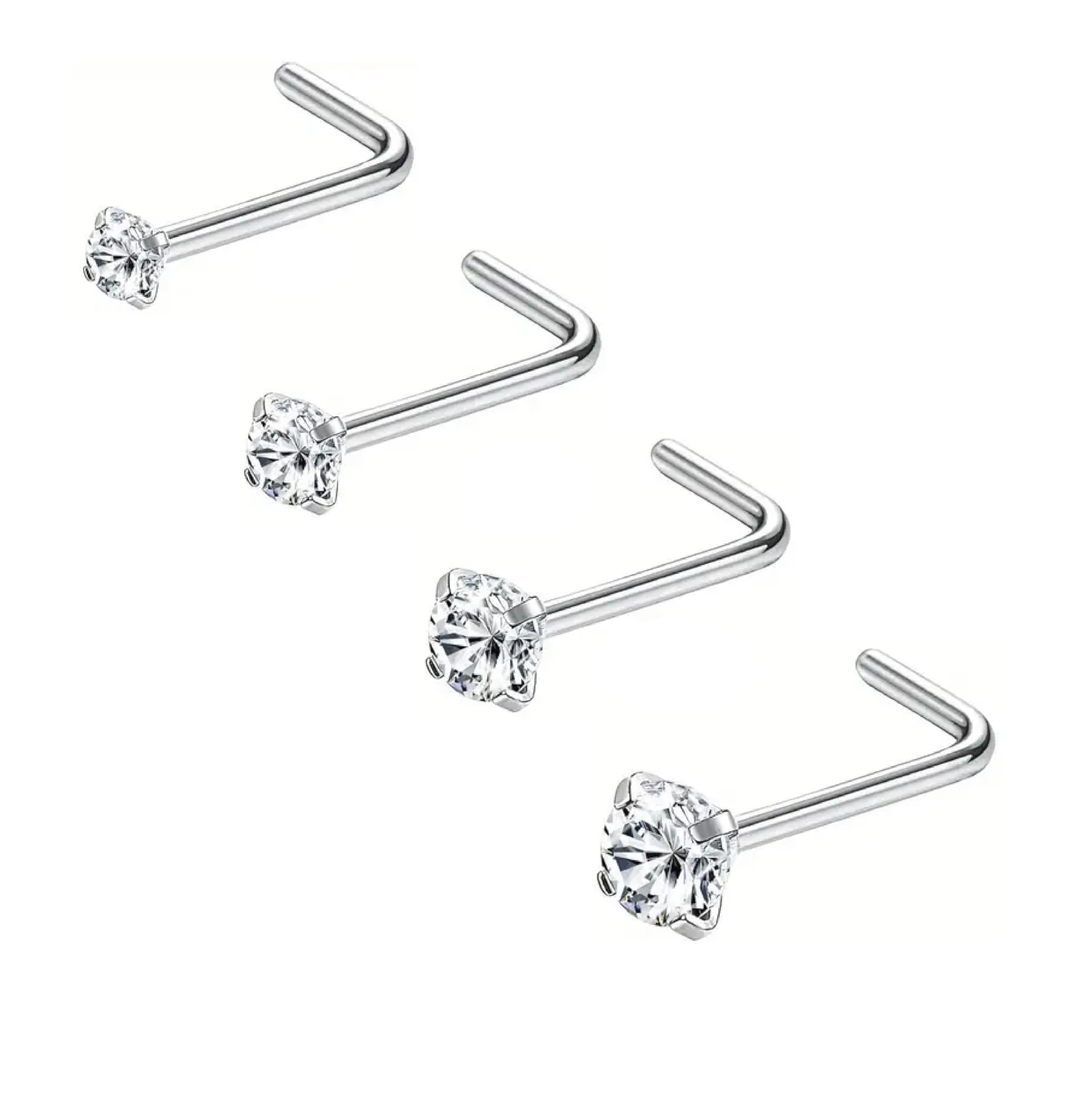 4 PCS 20G Nose Studs ,1.5mm 2mm 2.5mm 3mm Nose Rings, Hypoallergenic Stainless S
