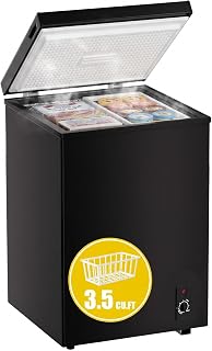 3.5 Cubic Feet Chest Freezer, Mini Deep Freezer w/Removable Basket, Black | Mechanical Temperature Control, Manual Defrost, Free Standing, Energy Efficient Compact Freezer, For Apartment, Home, Office