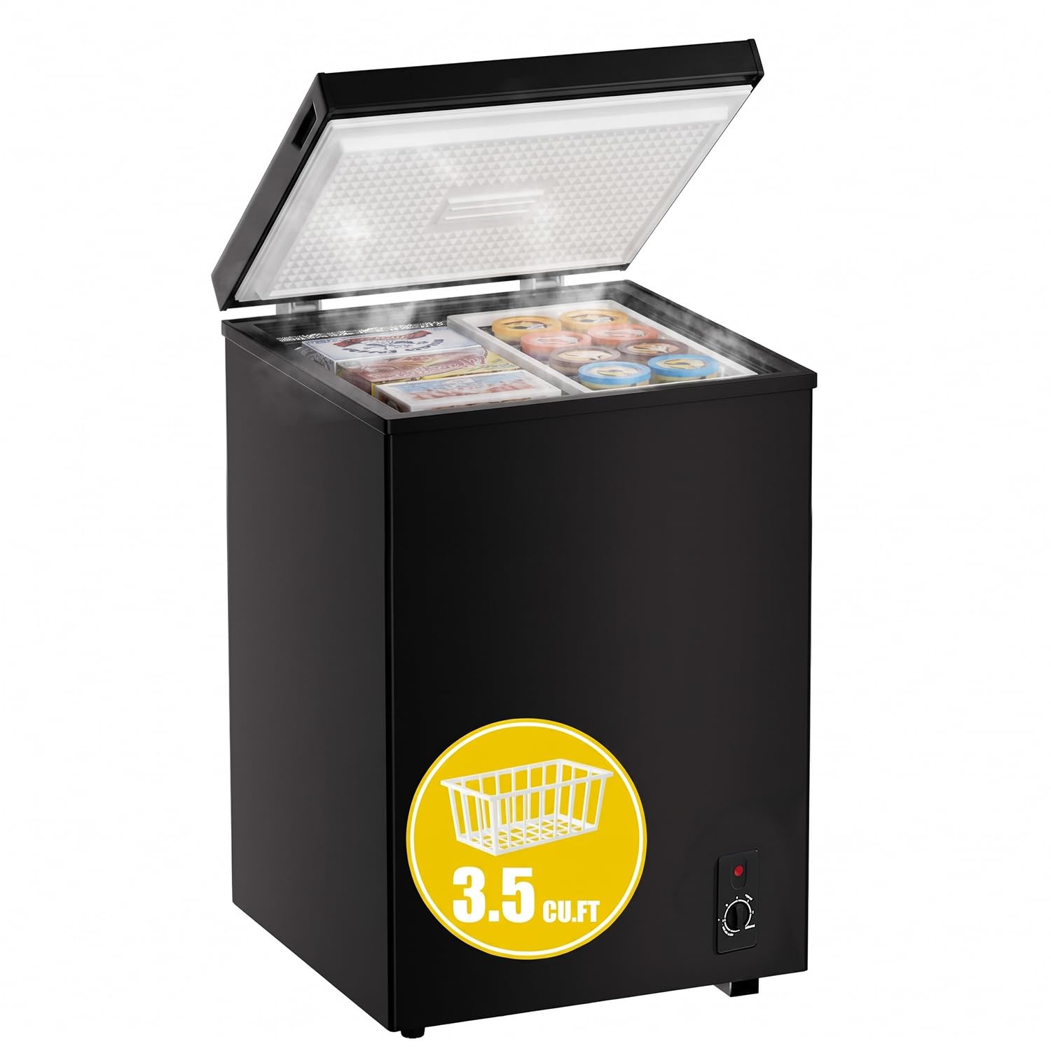 3.5 Cubic Feet Chest Freezer, Mini Deep Freezer w/Removable Basket, Black | Mech